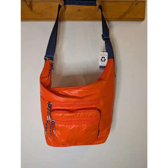 Nautica Burnt Orange Crossbody Hobo Bag Hidden Treasure Navy Strap NWT - Picture 1 of 12